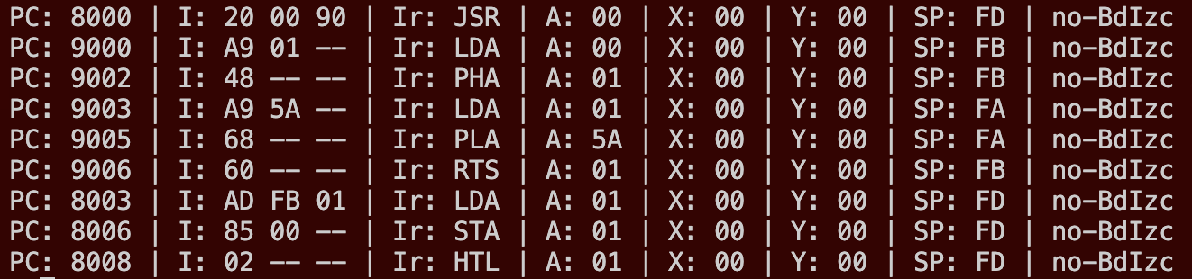 Screenshot of tracelogger from emulator